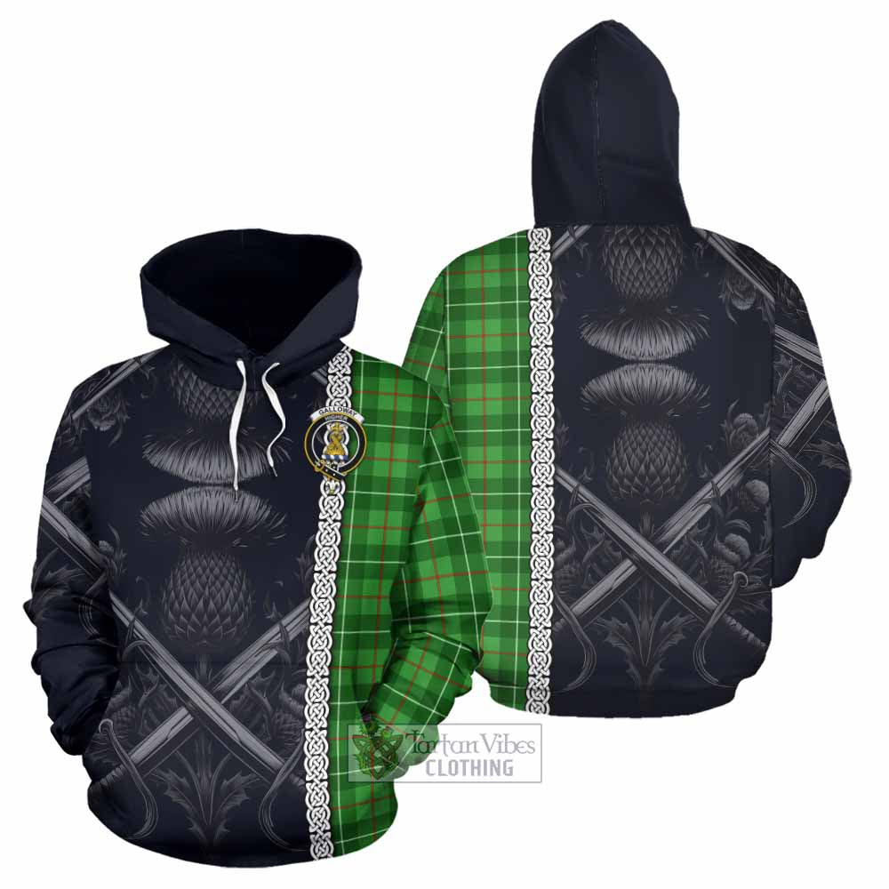 Tartan Vibes Clothing Galloway Tartan Hoodie with Family Crest Cross Sword Thistle Celtic Vibes