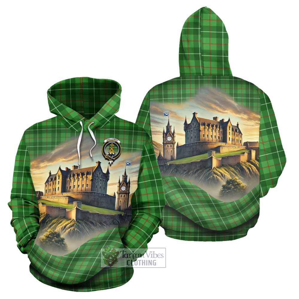 Tartan Vibes Clothing Galloway Tartan Family Crest Hoodie with Scottish Ancient Castle Style
