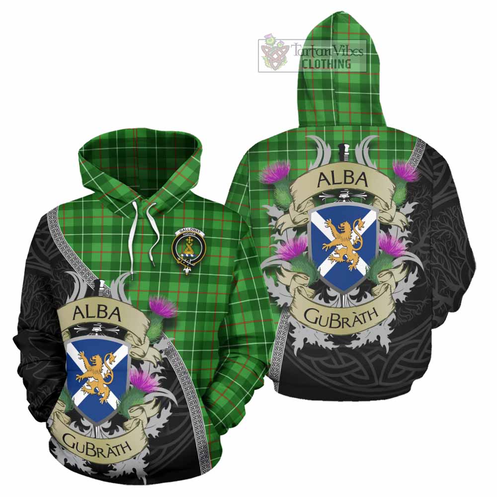 Tartan Vibes Clothing Galloway Tartan Family Crest Hoodie Lion Rampant Royal Thistle Shield Celtic Inspired