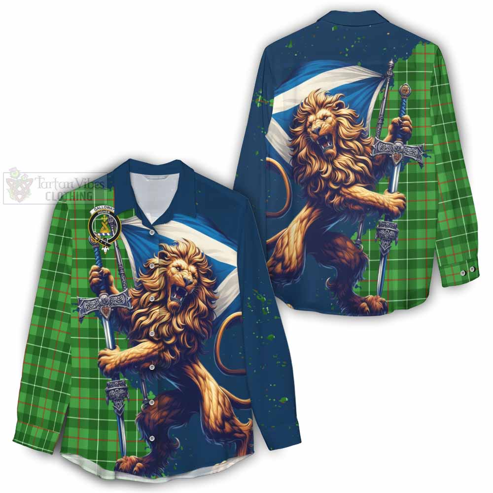 Tartan Vibes Clothing Galloway Tartan Family Crest Women's Casual Shirt with Scottish Majestic Lion