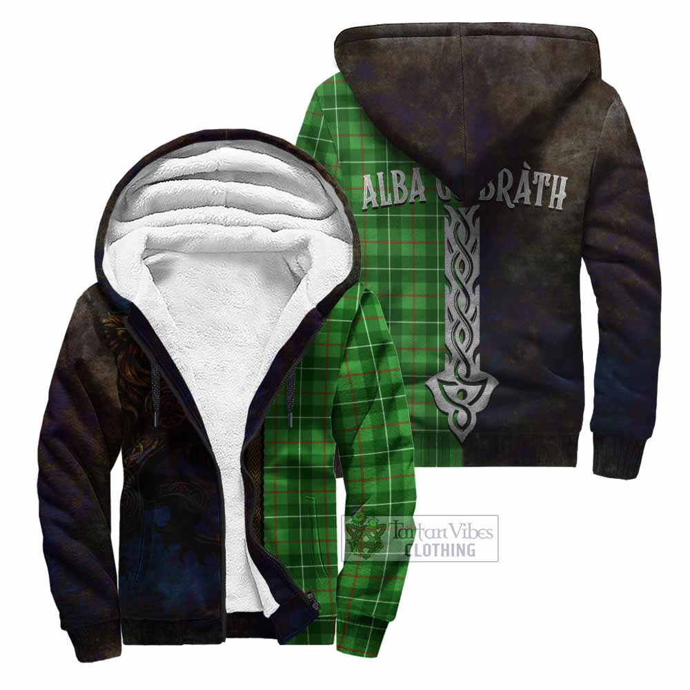 Tartan Vibes Clothing Galloway Tartan Family Crest Sherpa Hoodie Alba Gu Brath Be Brave Lion Ancient Style