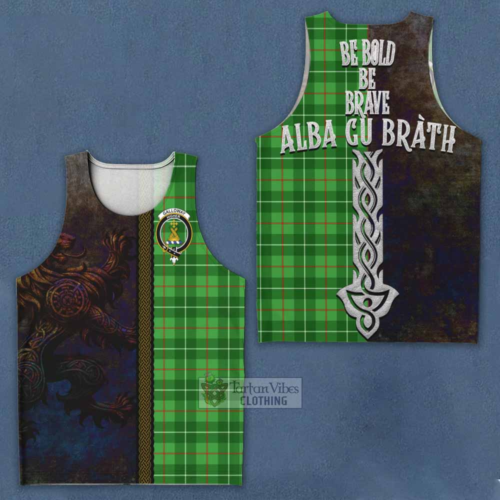 Tartan Vibes Clothing Galloway Tartan Family Crest Men's Tank Top Alba Gu Brath Be Brave Lion Ancient Style