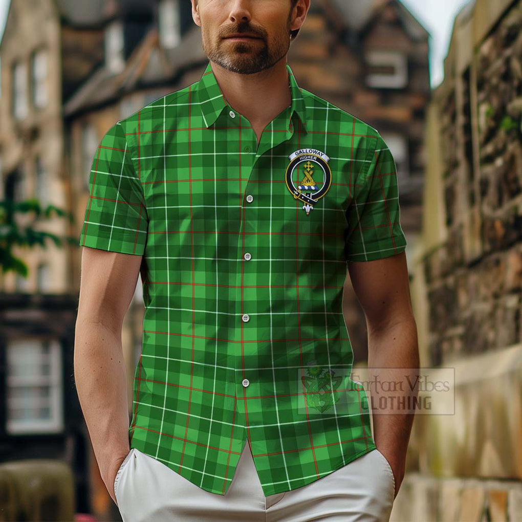 Tartan Vibes Clothing Galloway Tartan Short Sleeve Button Shirt with Family Crest Celtic Skull Style