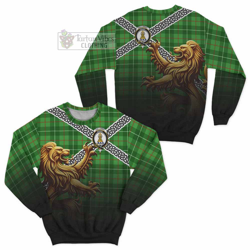 Tartan Vibes Clothing Galloway Crest Tartan Sweatshirt with Golden Lion Emblem Celtic Style