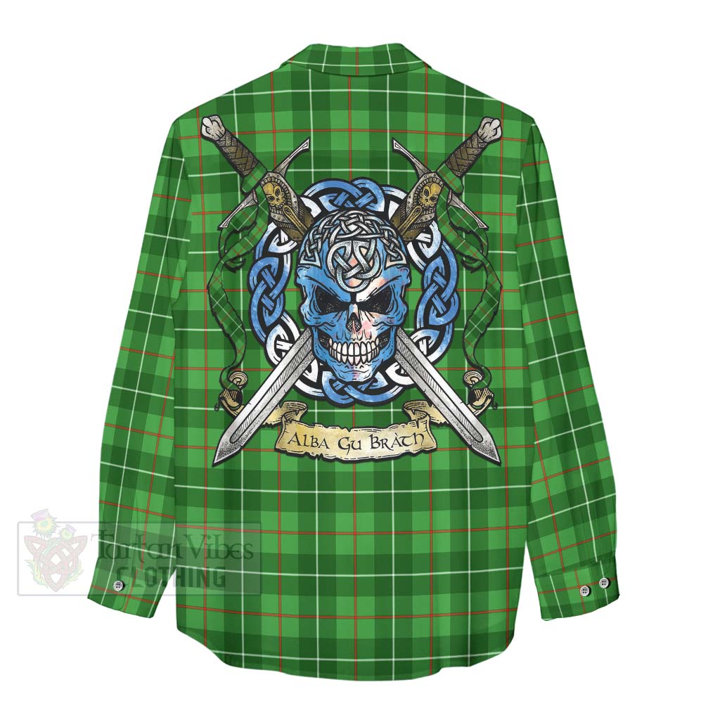 Tartan Vibes Clothing Galloway Tartan Women's Casual Shirt with Family Crest Celtic Skull Style
