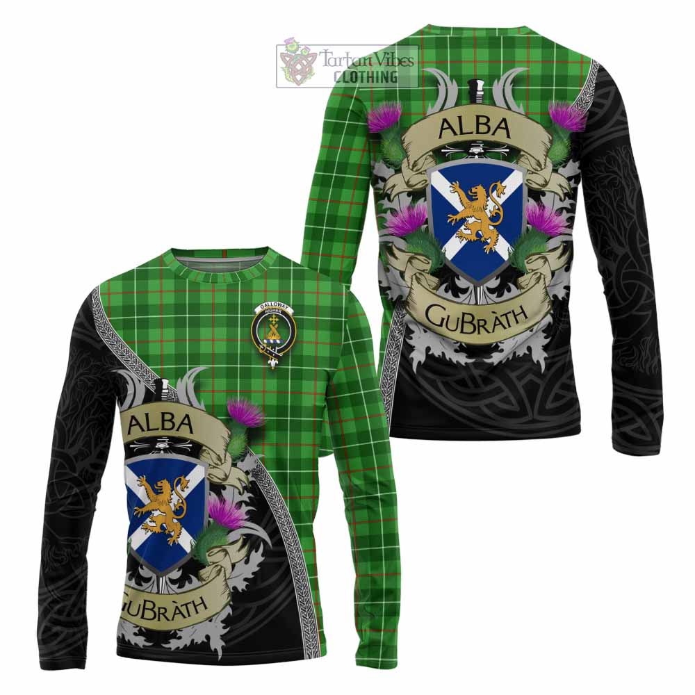 Tartan Vibes Clothing Galloway Tartan Family Crest Long Sleeve T-Shirt Lion Rampant Royal Thistle Shield Celtic Inspired