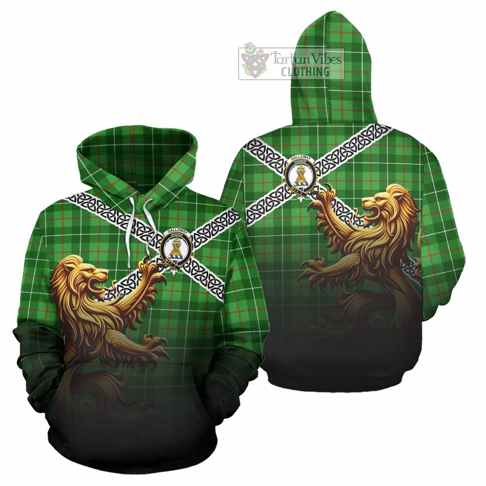Tartan Vibes Clothing Galloway Crest Tartan Hoodie with Golden Lion Emblem Celtic Style