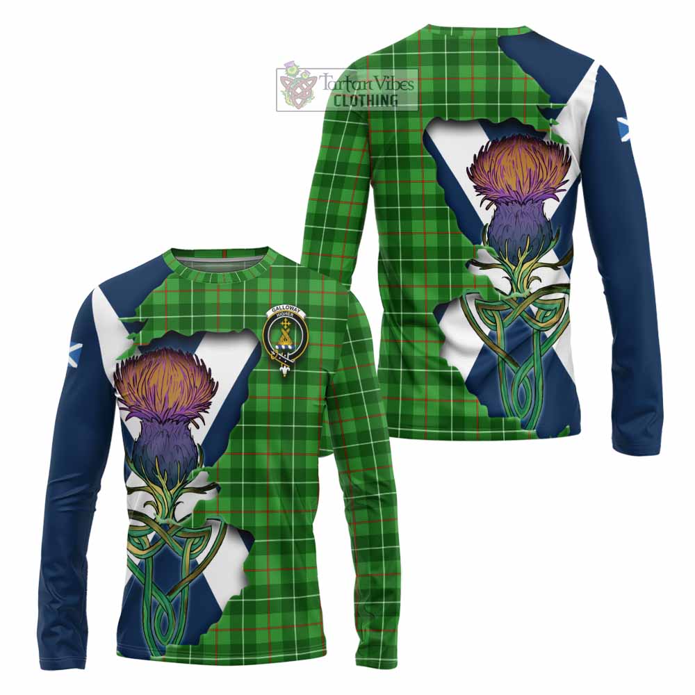 Tartan Vibes Clothing Galloway Tartan Family Crest Long Sleeve T-Shirt Scottish Thistle Celtic Inspired