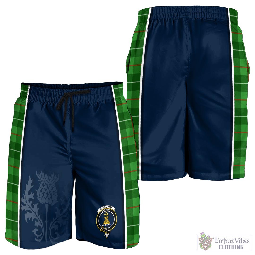 Tartan Vibes Clothing Galloway Tartan Men's Shorts with Family Crest and Scottish Thistle Vibes Sport Style