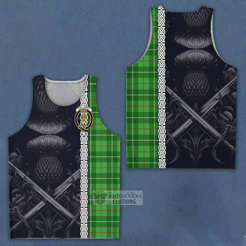 Tartan Vibes Clothing Galloway Tartan Men's Tank Top with Family Crest Cross Sword Thistle Celtic Vibes
