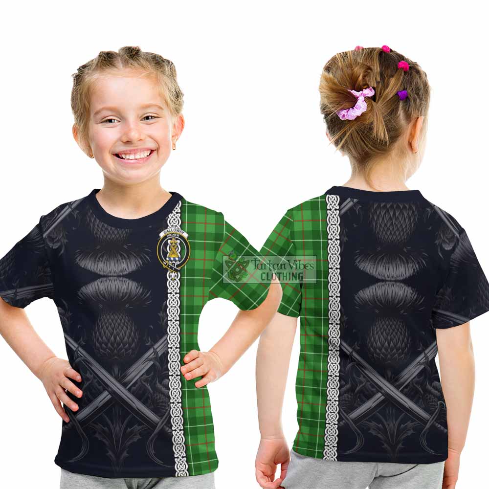 Tartan Vibes Clothing Galloway Tartan Kid T-Shirt with Family Crest Cross Sword Thistle Celtic Vibes