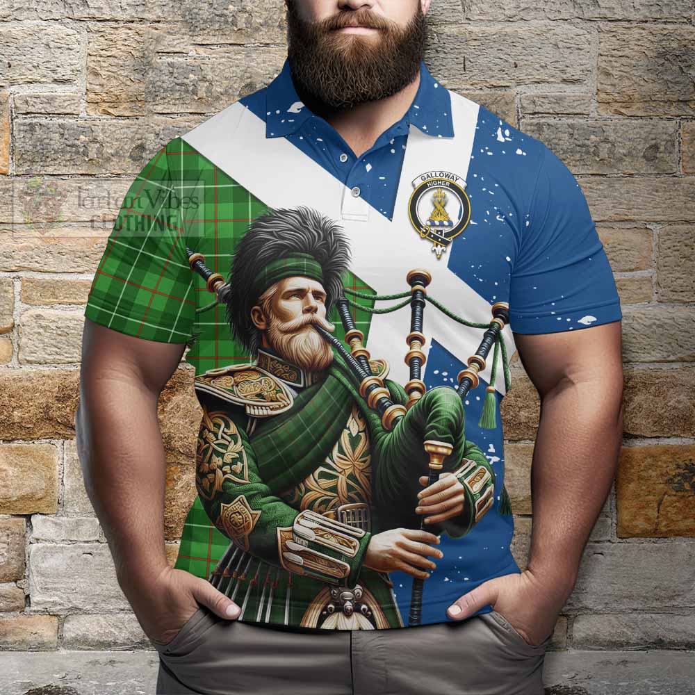 Tartan Vibes Clothing Galloway Tartan Polo Shirt with Family Crest Scottish Bagpiper Vibes