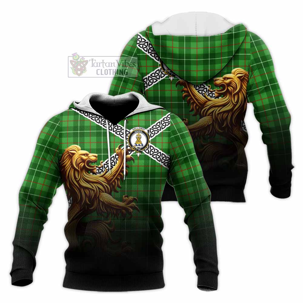 Tartan Vibes Clothing Galloway Crest Tartan Knitted Hoodie with Golden Lion Emblem Celtic Style