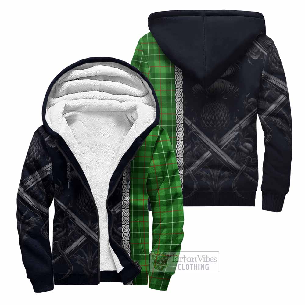 Tartan Vibes Clothing Galloway Tartan Sherpa Hoodie with Family Crest Cross Sword Thistle Celtic Vibes