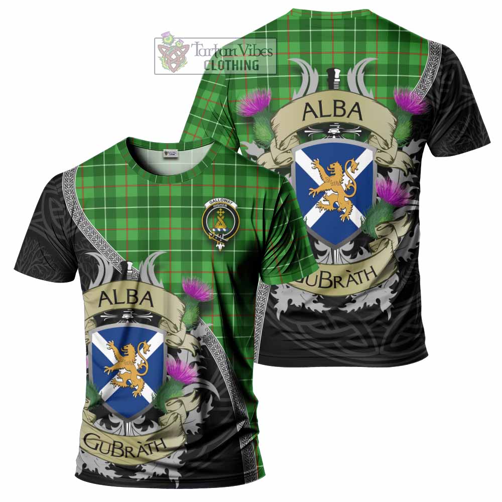Tartan Vibes Clothing Galloway Tartan Family Crest T-Shirt Lion Rampant Royal Thistle Shield Celtic Inspired