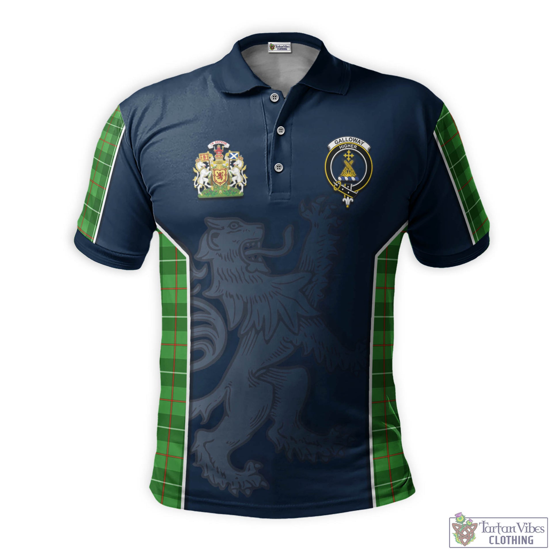 Tartan Vibes Clothing Galloway Tartan Men's Polo Shirt with Family Crest and Lion Rampant Vibes Sport Style