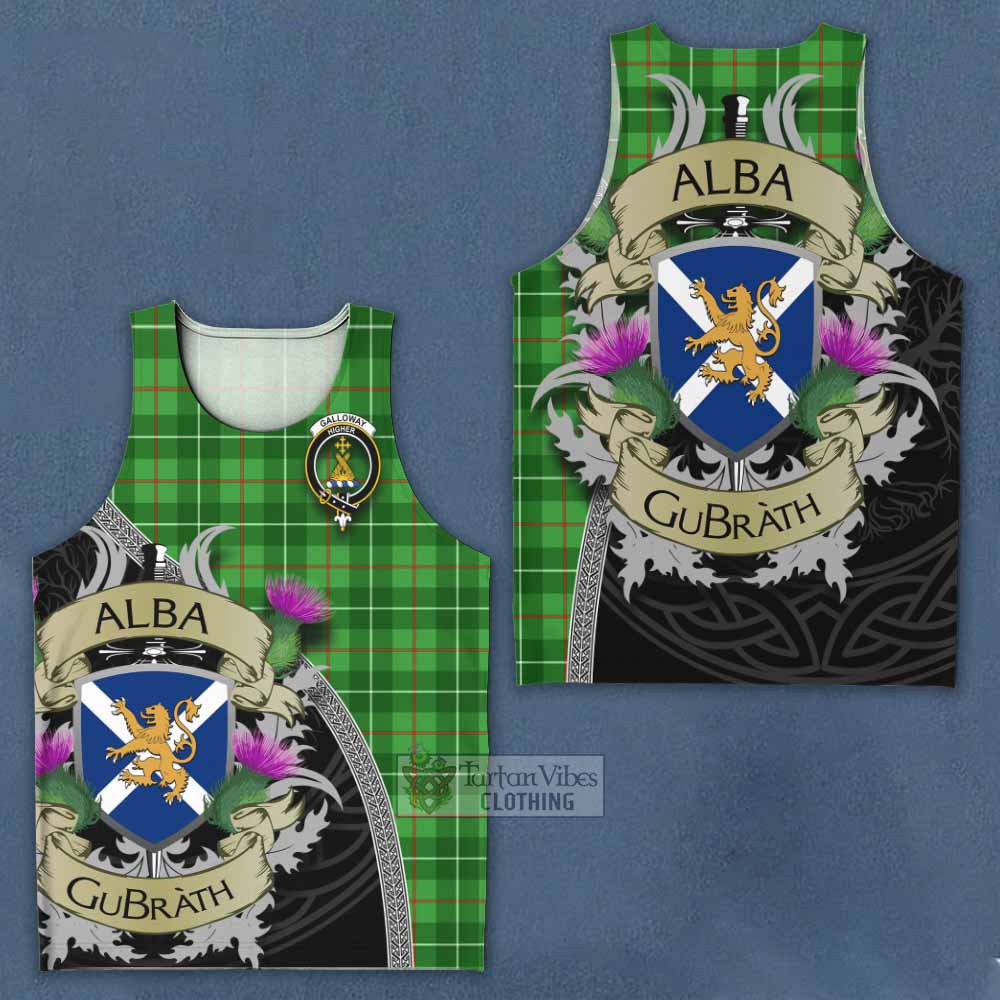 Tartan Vibes Clothing Galloway Tartan Family Crest Men's Tank Top Lion Rampant Royal Thistle Shield Celtic Inspired