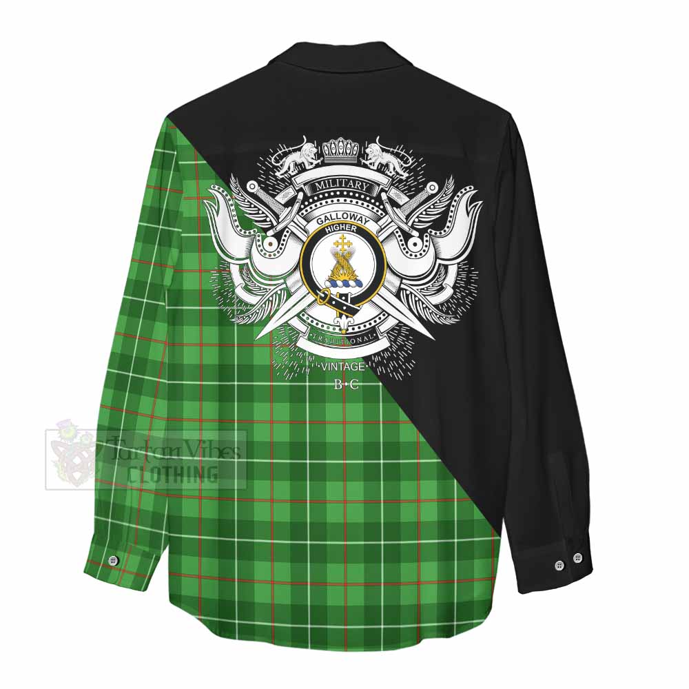 Tartan Vibes Clothing Galloway Tartan Women's Casual Shirt with Family Crest and Military Logo Style