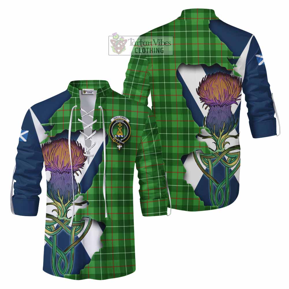 Tartan Vibes Clothing Galloway Tartan Family Crest Ghillie Kilt Shirt Scottish Thistle Celtic Inspired