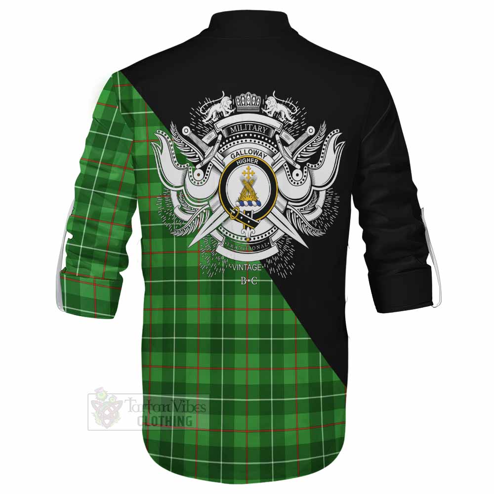 Tartan Vibes Clothing Galloway Tartan Ghillie Kilt Shirt with Family Crest and Military Logo Style