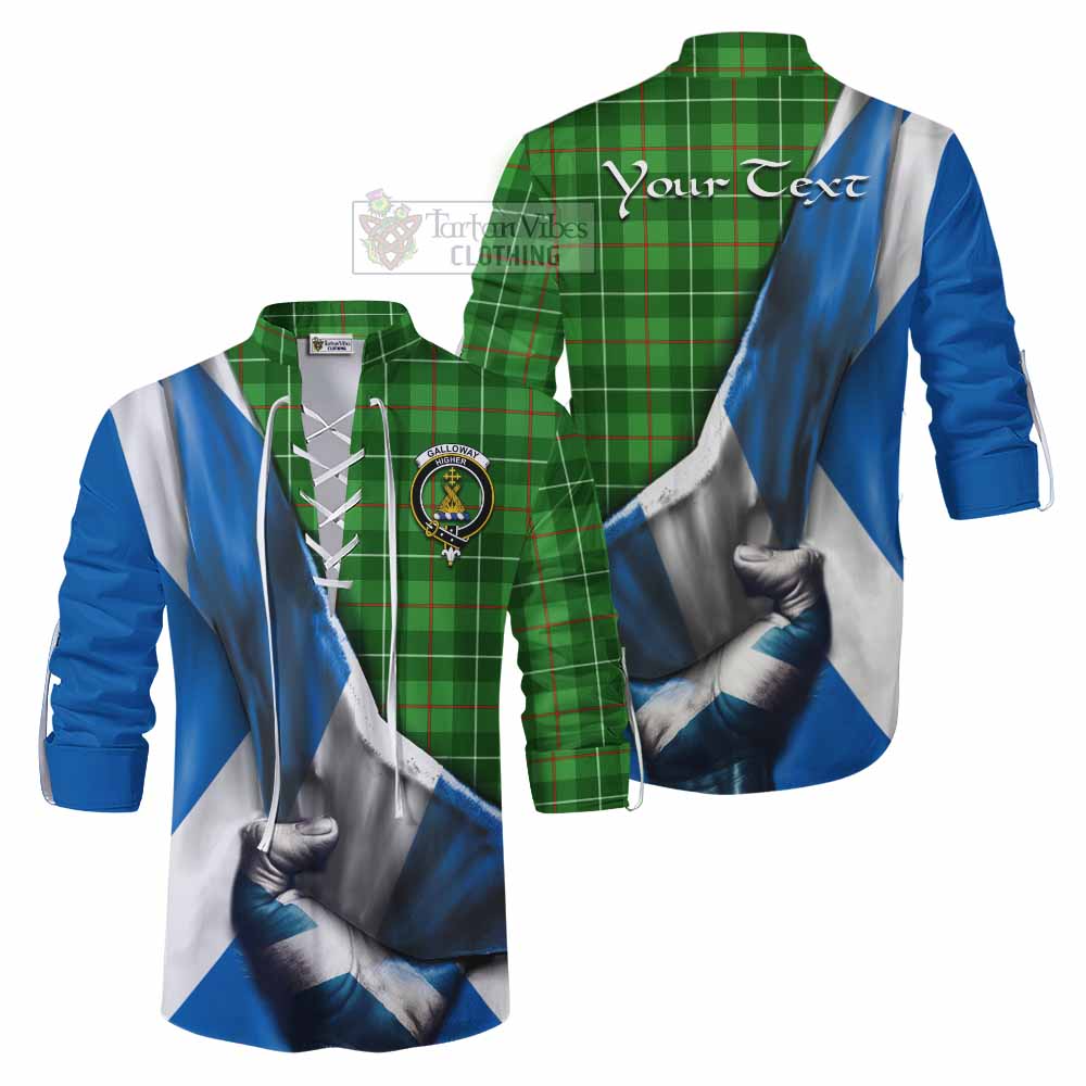 Tartan Vibes Clothing Galloway Tartan Ghillie Kilt Shirt with Family Crest Scotland Patriotic Style