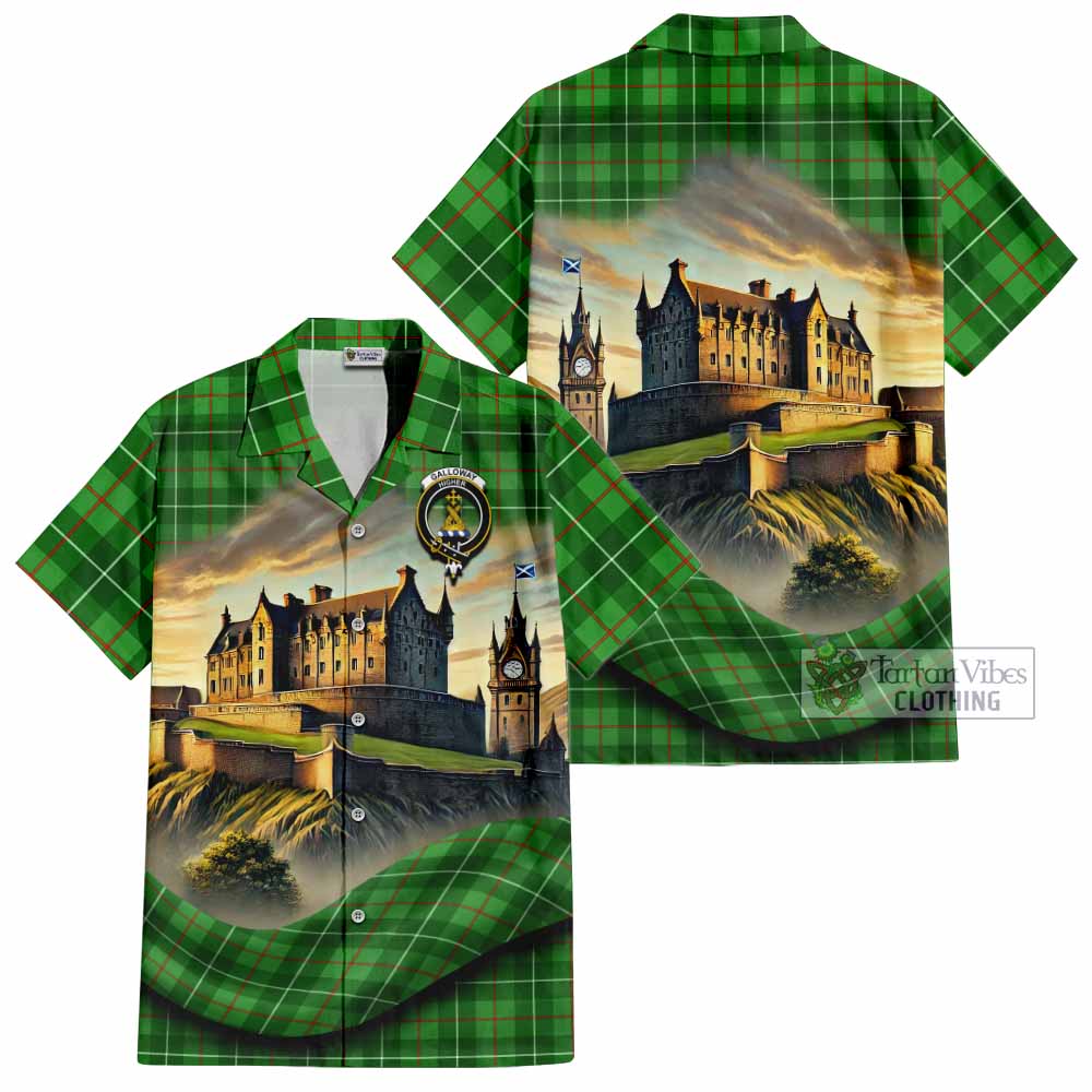Tartan Vibes Clothing Galloway Tartan Family Crest Short Sleeve Button Shirt with Scottish Ancient Castle Style