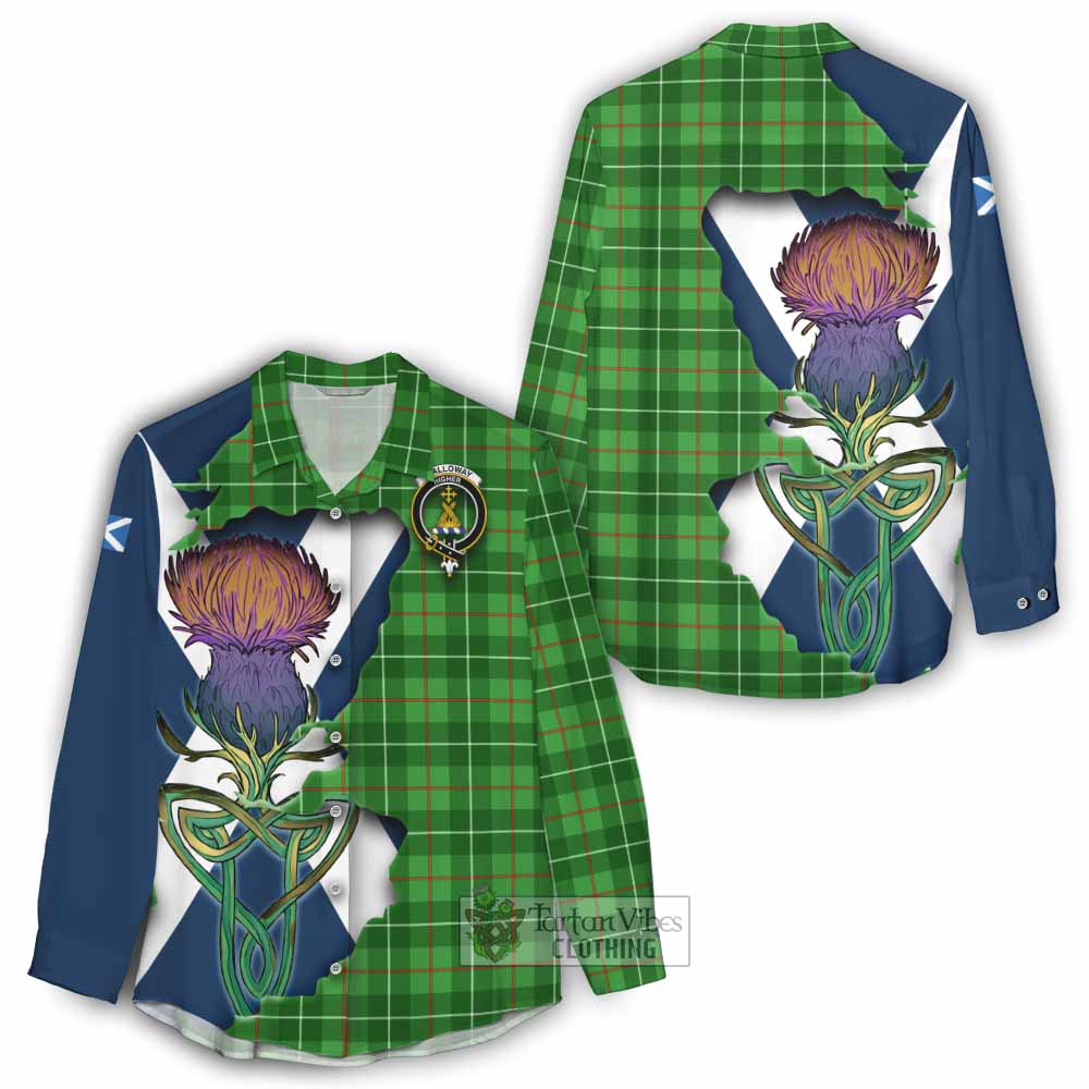 Tartan Vibes Clothing Galloway Tartan Family Crest Women's Casual Shirt Scottish Thistle Celtic Inspired