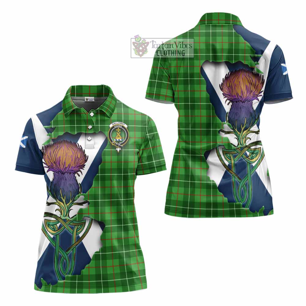 Tartan Vibes Clothing Galloway Tartan Family Crest Women's Polo Shirt Scottish Thistle Celtic Inspired