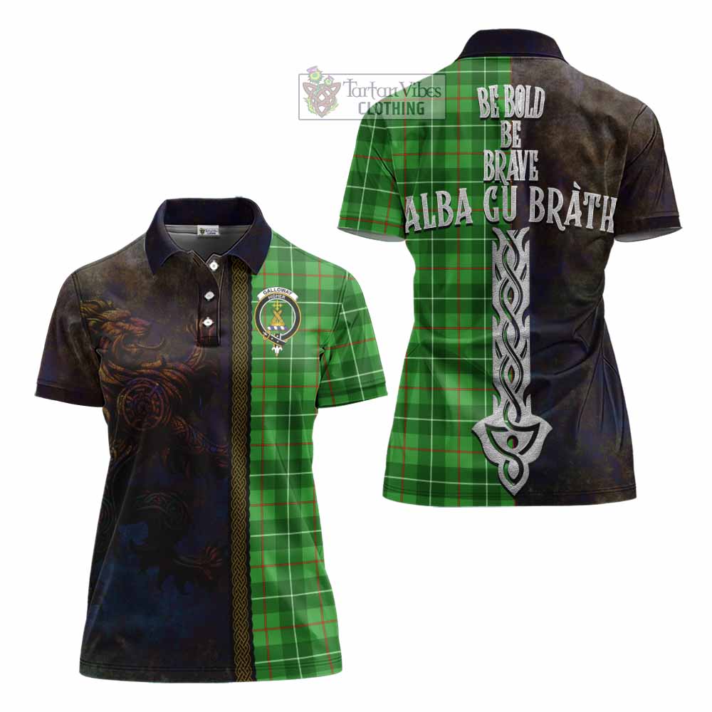 Tartan Vibes Clothing Galloway Tartan Family Crest Women's Polo Shirt Alba Gu Brath Be Brave Lion Ancient Style