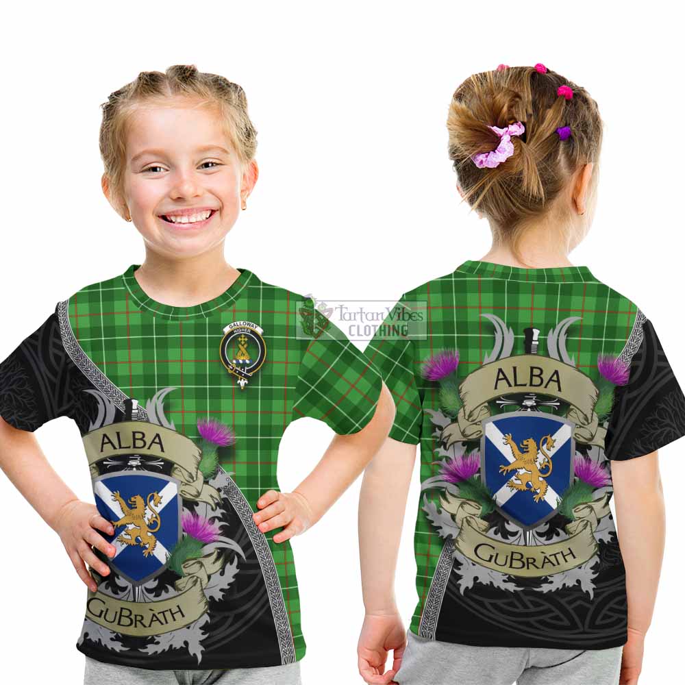 Tartan Vibes Clothing Galloway Tartan Family Crest Kid T-Shirt Lion Rampant Royal Thistle Shield Celtic Inspired