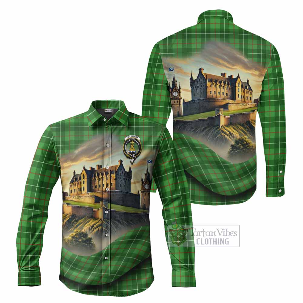 Tartan Vibes Clothing Galloway Tartan Family Crest Long Sleeve Button Shirt with Scottish Ancient Castle Style