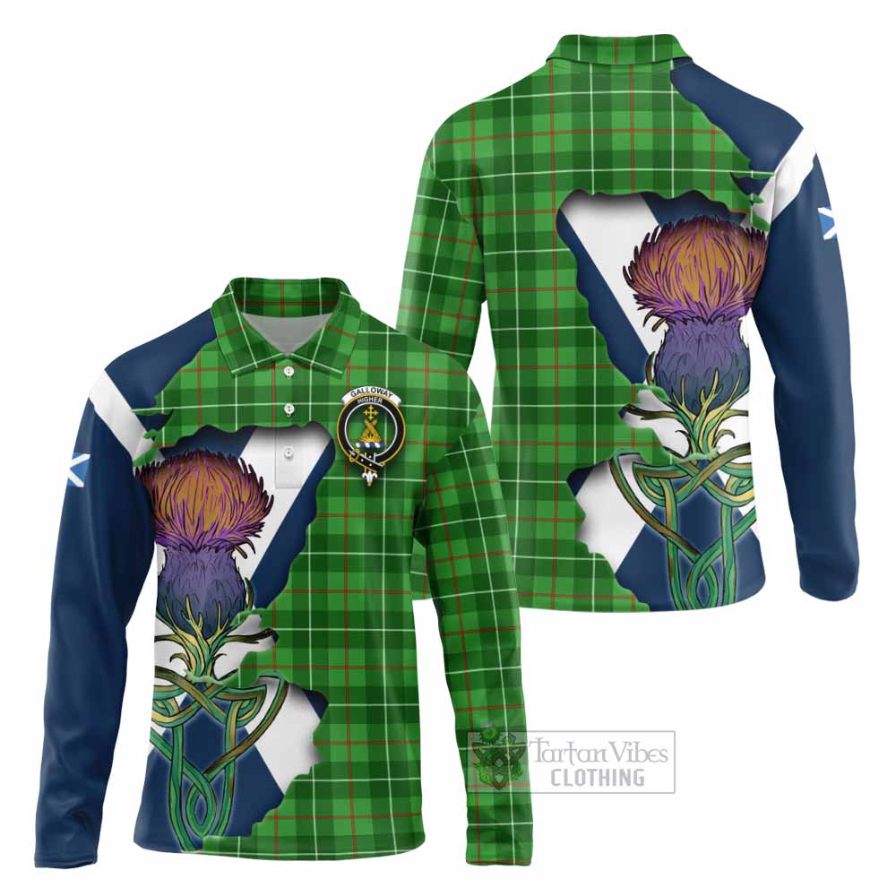 Tartan Vibes Clothing Galloway Tartan Family Crest Long Sleeve Polo Shirt Scottish Thistle Celtic Inspired