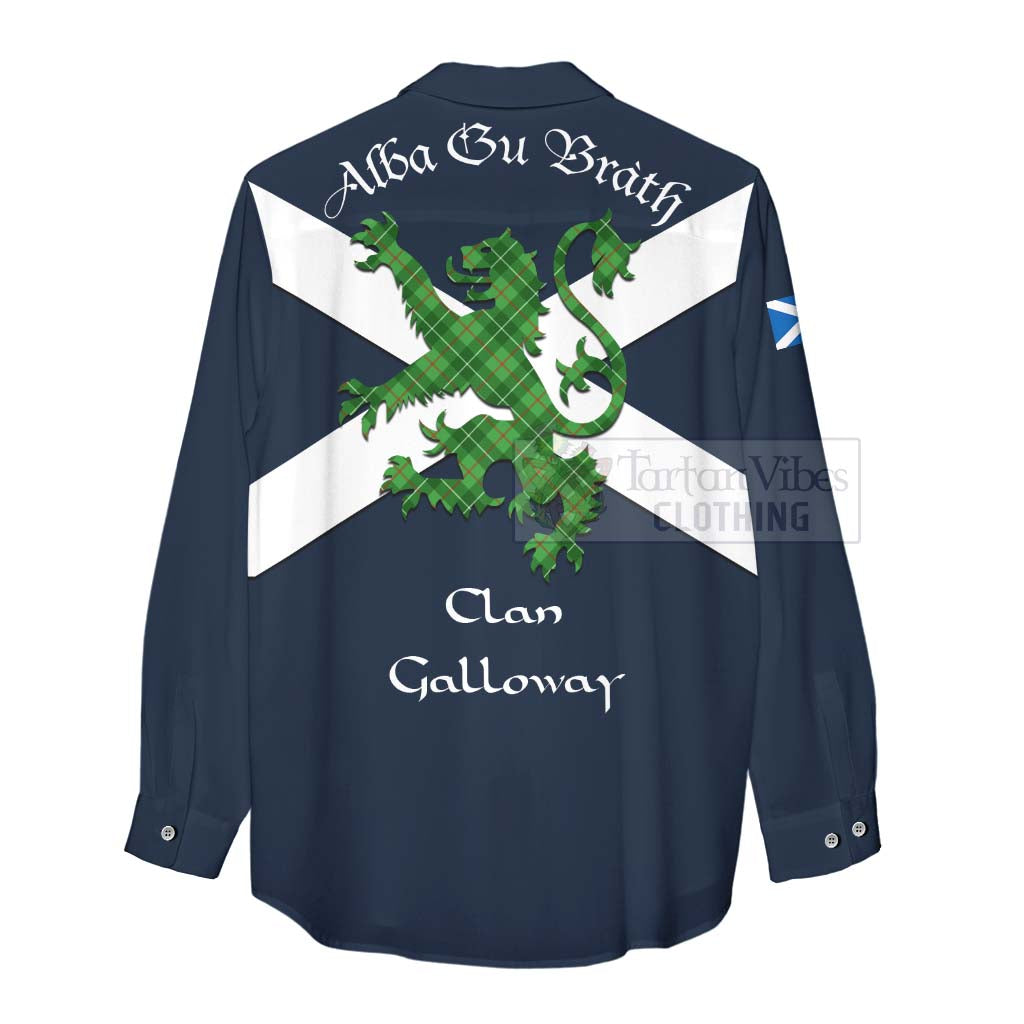 Tartan Vibes Clothing Galloway Tartan Lion Rampant Women's Casual Shirt Proudly Display Your Heritage with Alba Gu Brath and Clan Name