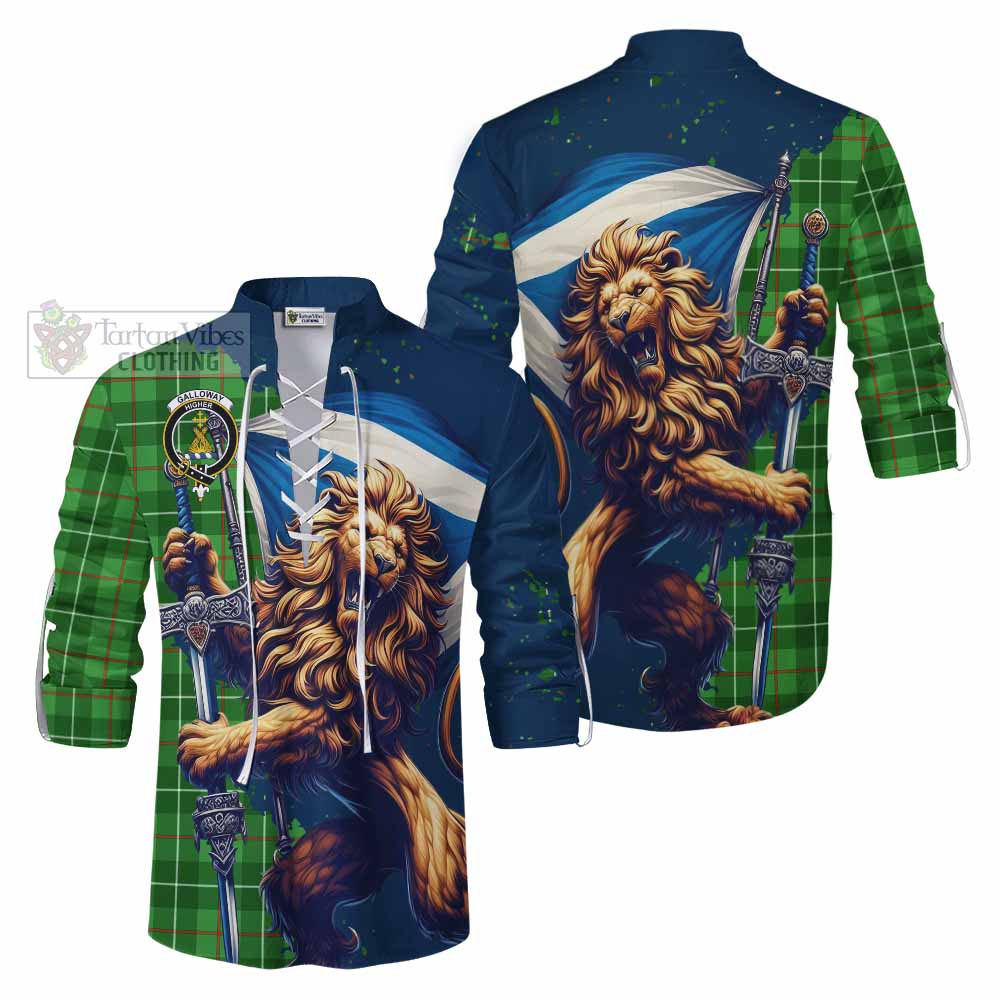 Tartan Vibes Clothing Galloway Tartan Family Crest Ghillie Kilt Shirt with Scottish Majestic Lion
