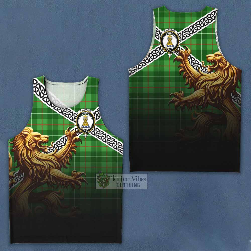 Tartan Vibes Clothing Galloway Crest Tartan Men's Tank Top with Golden Lion Emblem Celtic Style