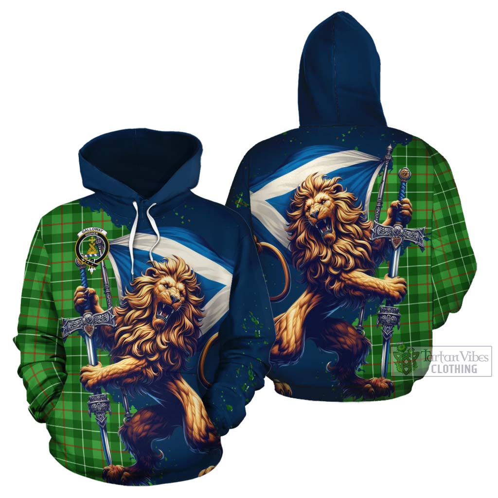 Tartan Vibes Clothing Galloway Tartan Family Crest Cotton Hoodie with Scottish Majestic Lion