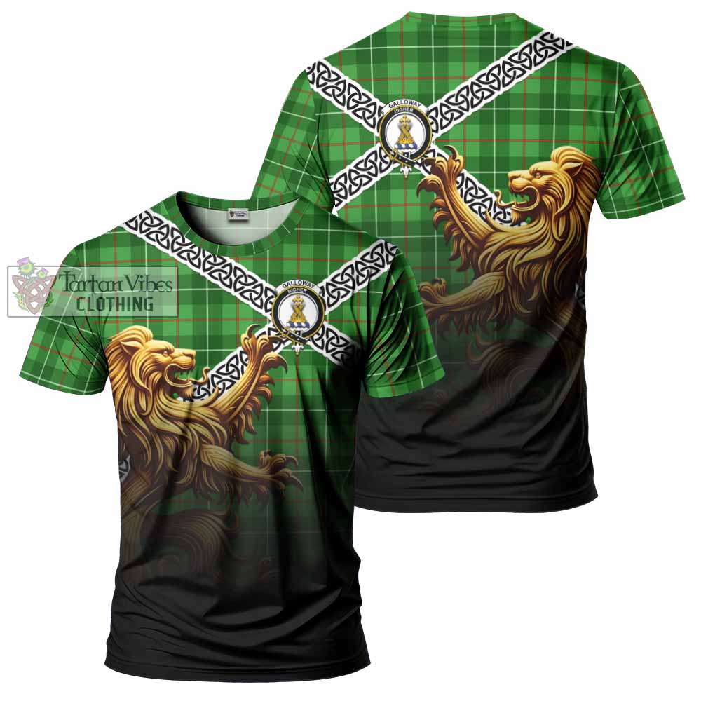 Tartan Vibes Clothing Galloway Crest Tartan T-Shirt with Golden Lion Emblem Celtic Style
