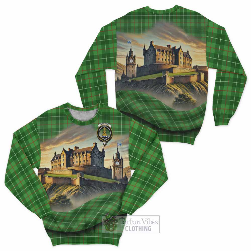 Tartan Vibes Clothing Galloway Tartan Family Crest Sweatshirt with Scottish Ancient Castle Style