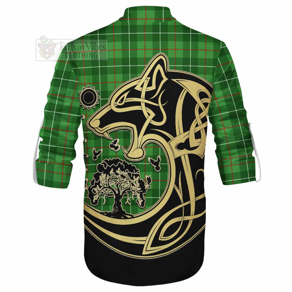 Tartan Vibes Clothing Galloway Tartan Ghillie Kilt Shirt with Family Crest Celtic Wolf Style