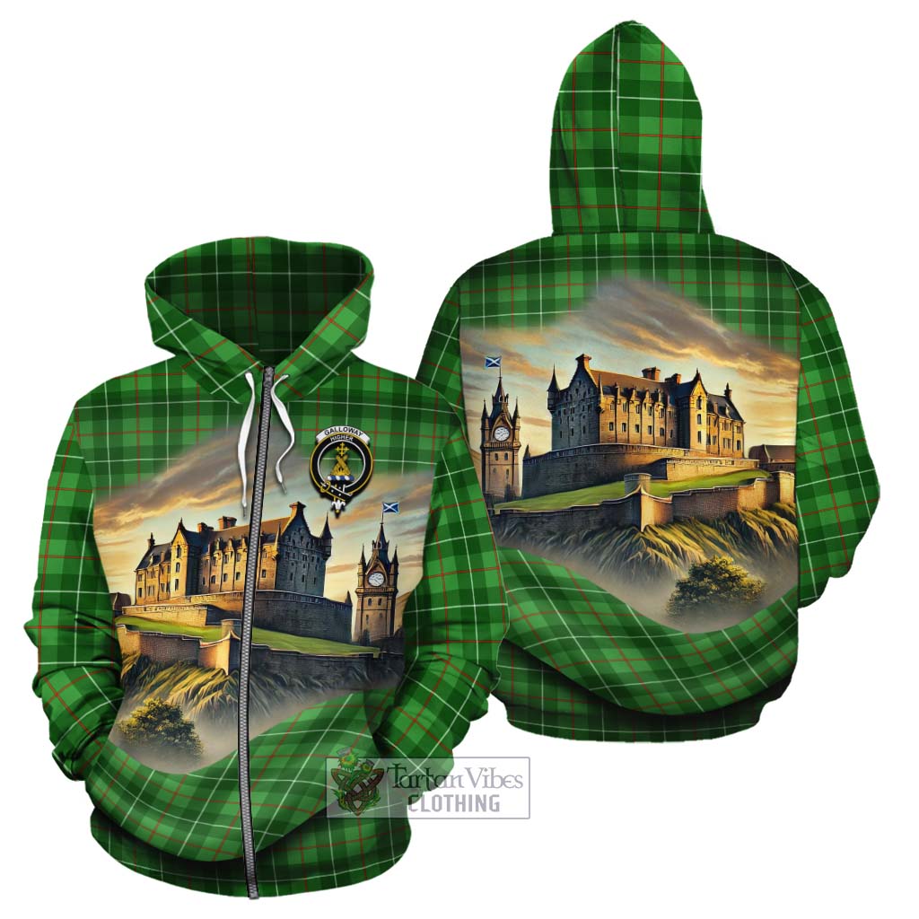 Tartan Vibes Clothing Galloway Tartan Family Crest Cotton Hoodie with Scottish Ancient Castle Style