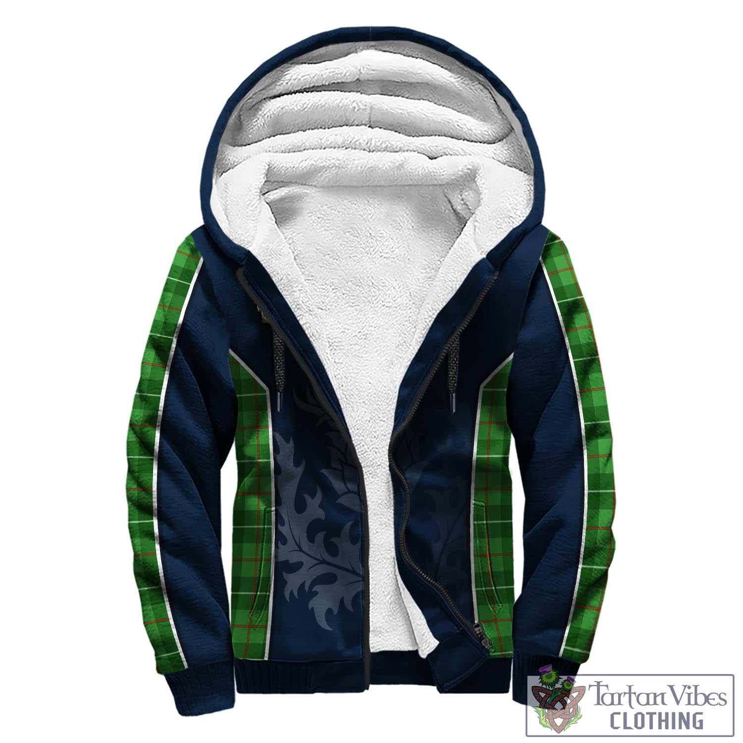 Tartan Vibes Clothing Galloway Tartan Sherpa Hoodie with Family Crest and Scottish Thistle Vibes Sport Style