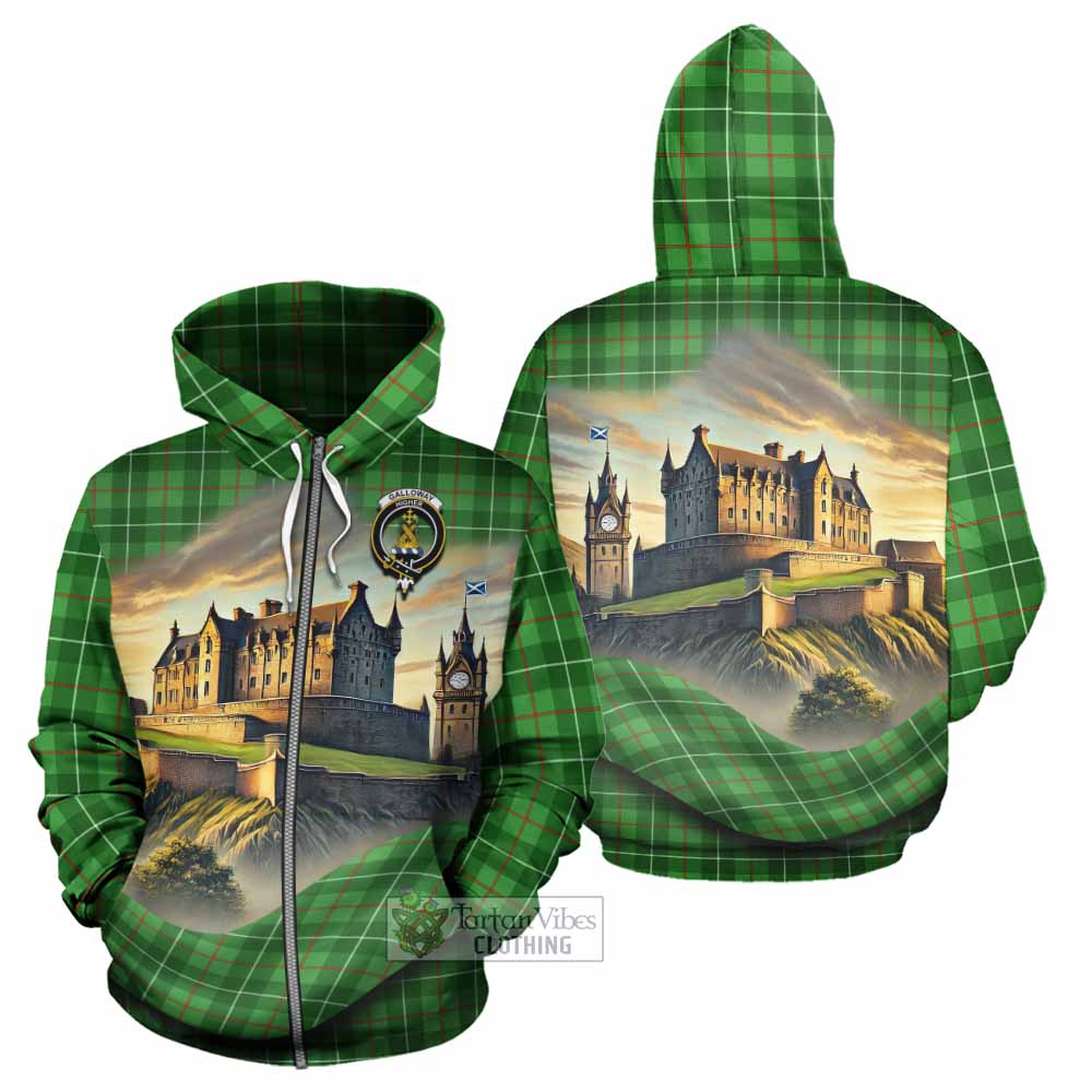 Tartan Vibes Clothing Galloway Tartan Family Crest Hoodie with Scottish Ancient Castle Style