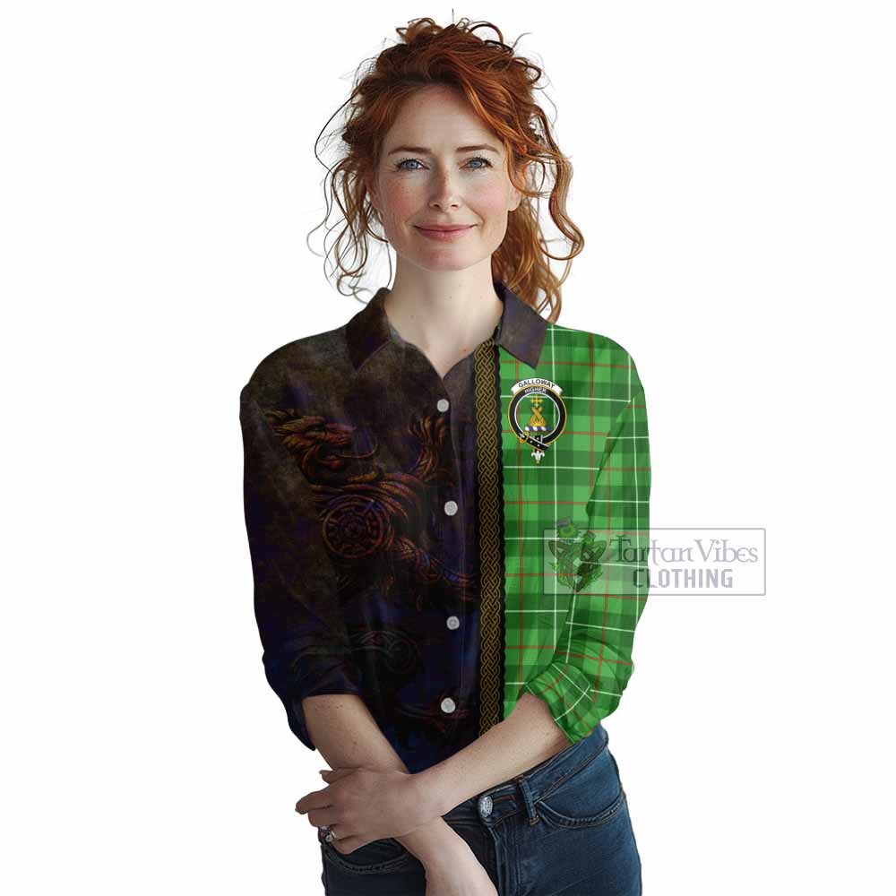 Tartan Vibes Clothing Galloway Tartan Family Crest Women's Casual Shirt Alba Gu Brath Be Brave Lion Ancient Style