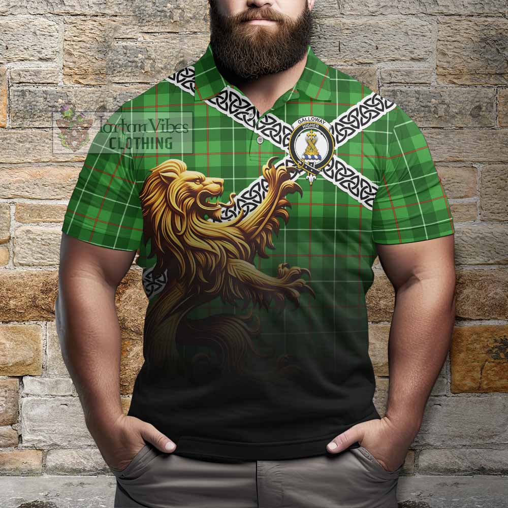 Tartan Vibes Clothing Galloway Crest Tartan Polo Shirt with Golden Lion Emblem Celtic Style