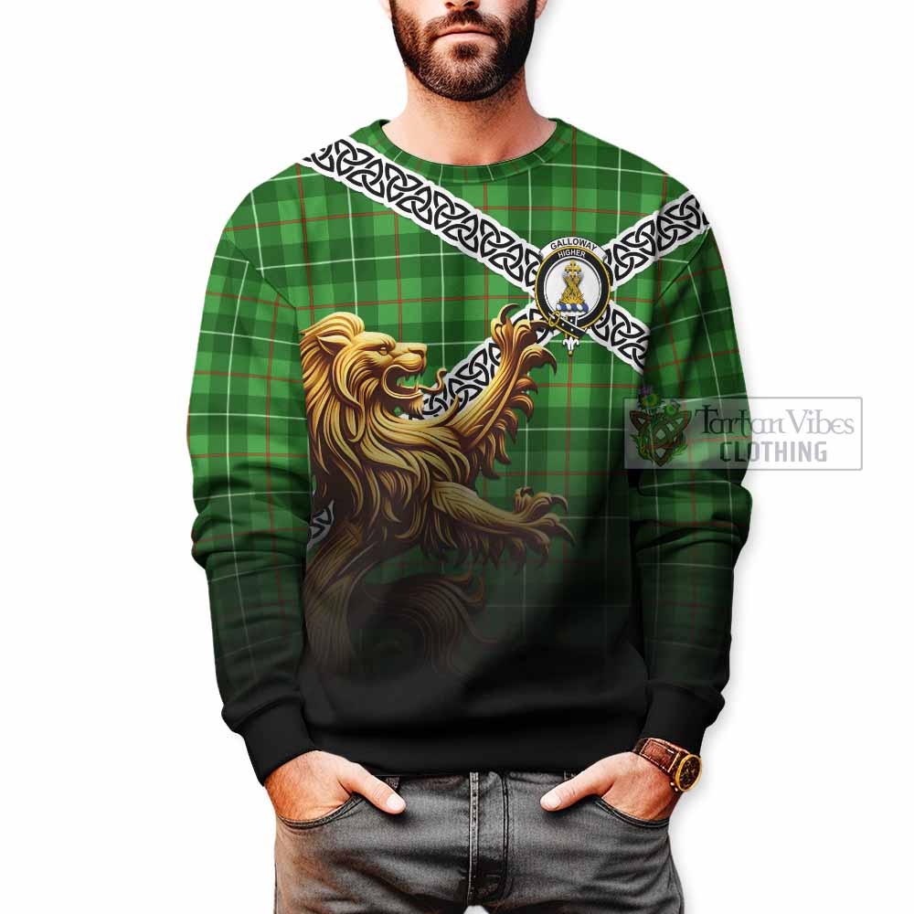 Tartan Vibes Clothing Galloway Crest Tartan Sweatshirt with Golden Lion Emblem Celtic Style