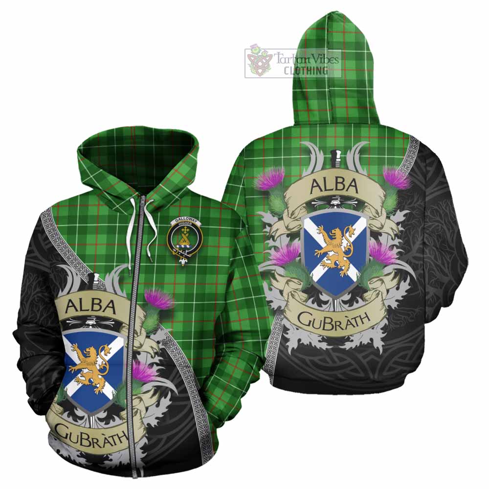 Tartan Vibes Clothing Galloway Tartan Family Crest Hoodie Lion Rampant Royal Thistle Shield Celtic Inspired