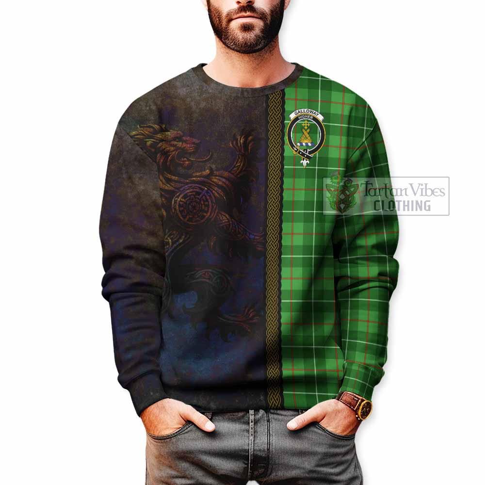 Tartan Vibes Clothing Galloway Tartan Family Crest Sweatshirt Alba Gu Brath Be Brave Lion Ancient Style
