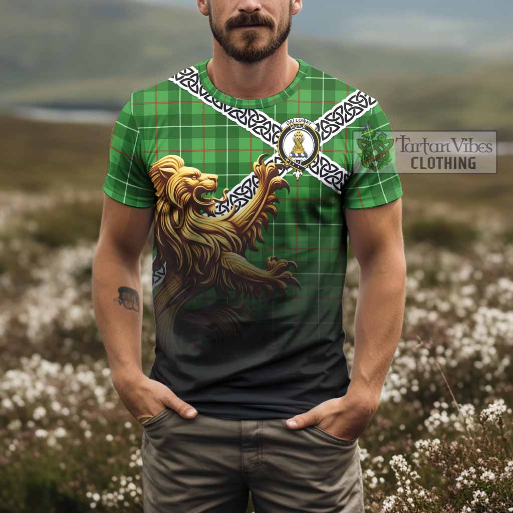 Tartan Vibes Clothing Galloway Crest Tartan T-Shirt with Golden Lion Emblem Celtic Style