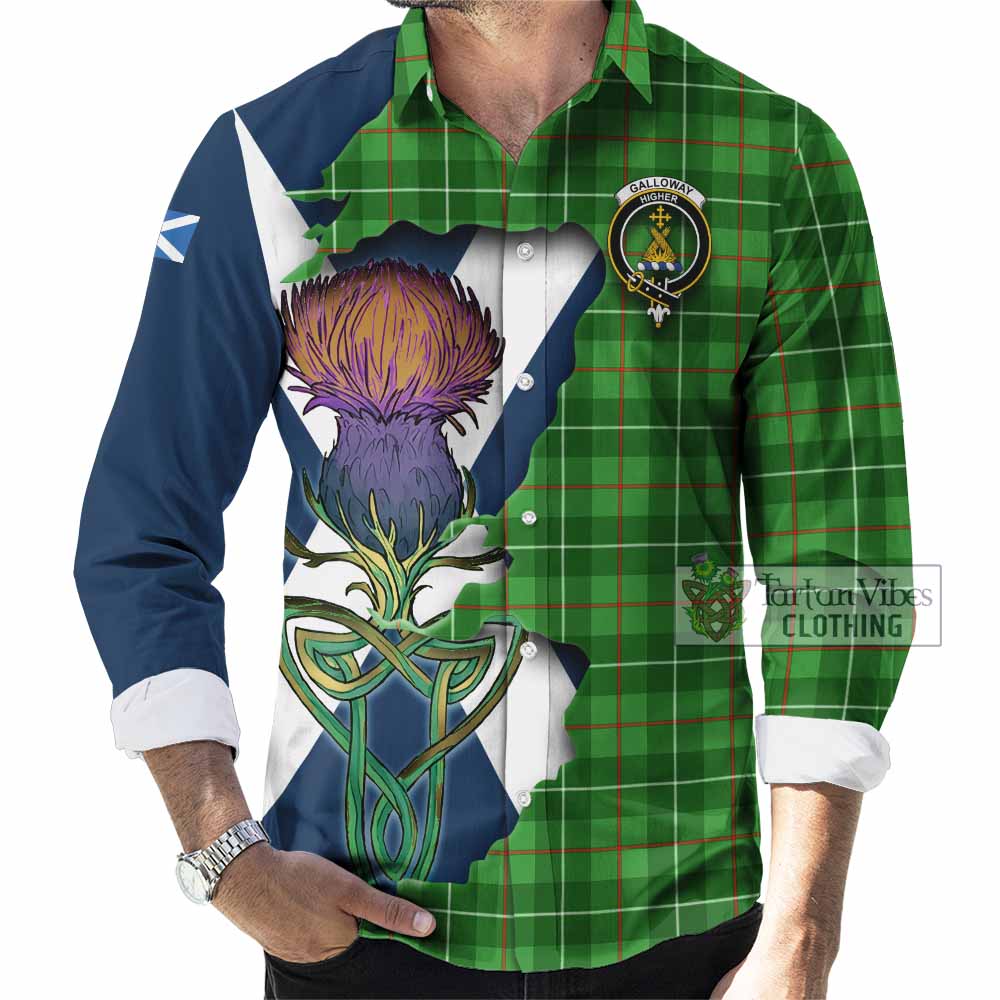 Tartan Vibes Clothing Galloway Tartan Family Crest Long Sleeve Button Shirt Scottish Thistle Celtic Inspired