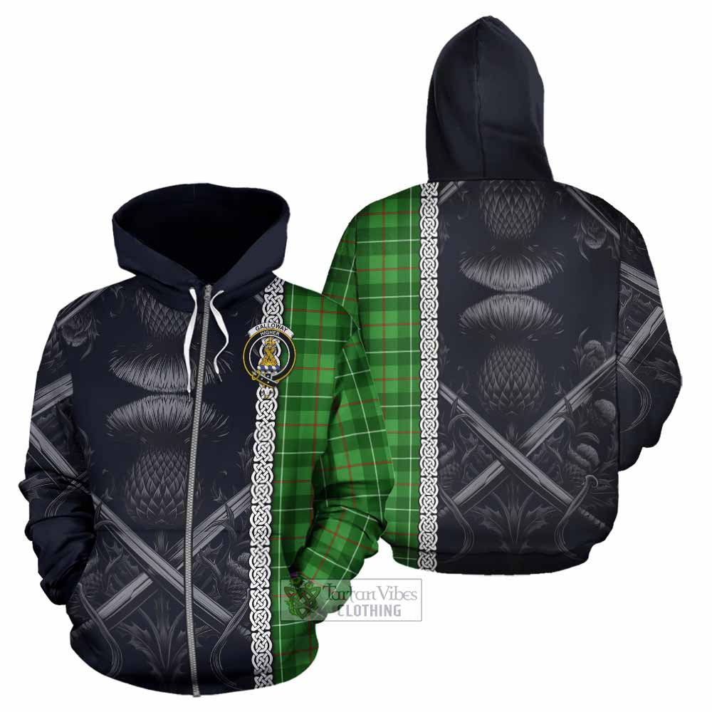 Tartan Vibes Clothing Galloway Tartan Hoodie with Family Crest Cross Sword Thistle Celtic Vibes